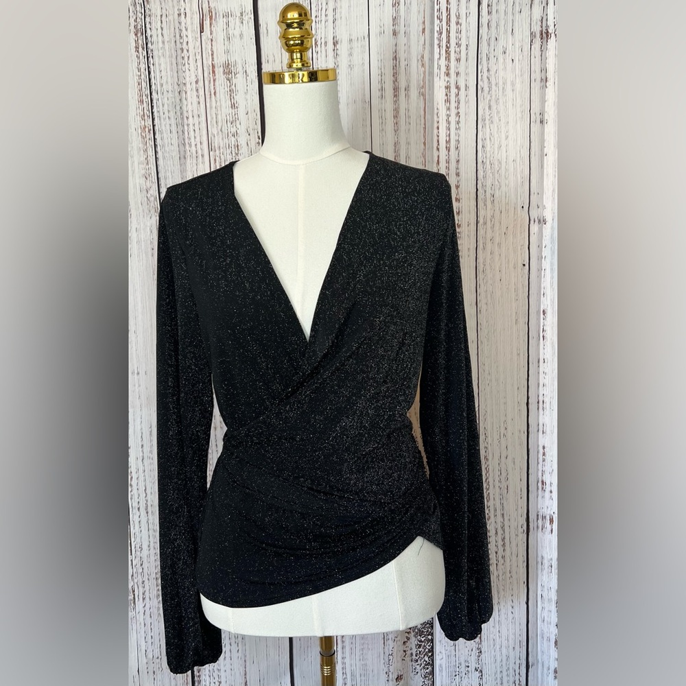 Daytrip Black Metallic Wrap Tie Top | Buckle | Size L